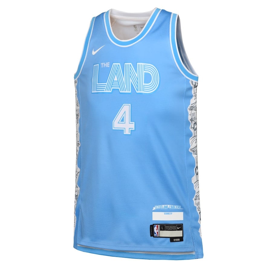 Alternative view of Evan Mobley 4 Cleveland Cavaliers 2024/25 Swingman Player YOUTH Basketball Jersey - City Edition - Light Blue - JS815