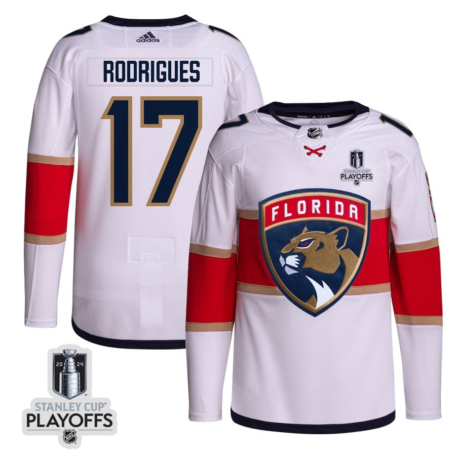 Evan Rodrigues 17 Florida Panthers 2024 NHL Playoffs Patch Away Hockey Jersey Customized - Men, White - JS799 