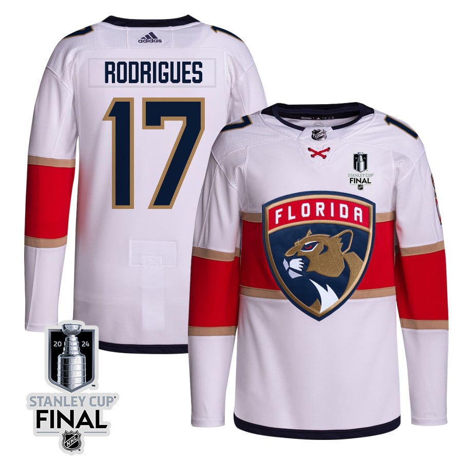 Evan Rodrigues 17 Florida Panthers 2024 STANLEY CUP Final Away Breakaway Hockey Jersey - Men, White - JS730 