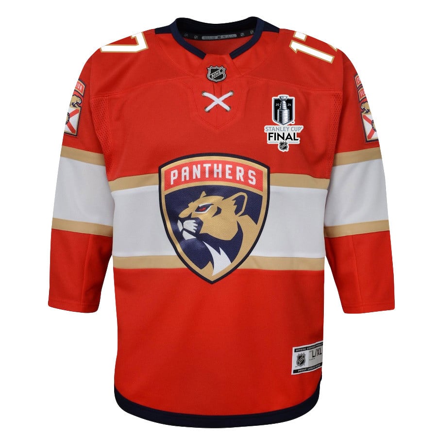 Alternative view of Evan Rodrigues 17 Florida Panthers 2024 STANLEY CUP Final Youth Home Breakaway Hockey Jersey - Red - JS561 