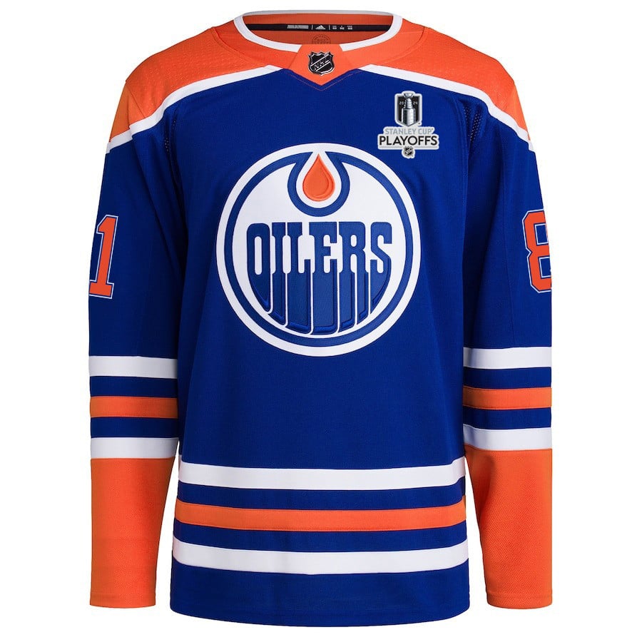 Alternative view of Evander Kane 91 Edmonton Oilers 2024 NHL Playoffs Patch Home Hockey Jersey - Men - JS194 
