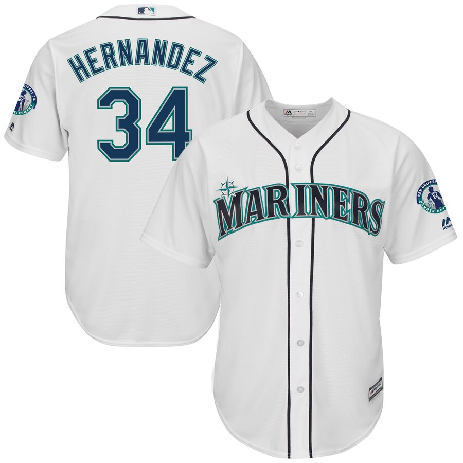 Felix Hernandez Seattle Mariners Majestic Griffey Retirement Day Patch Cool Base Player Baseball Jersey - White