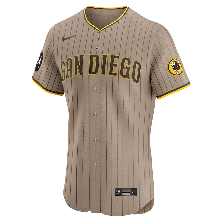 Alternative view of Fernando Tatis Jr. 23 San Diego Padres Alternate Elite Sponsor Patch Player Men Baseball Jersey - Tan 