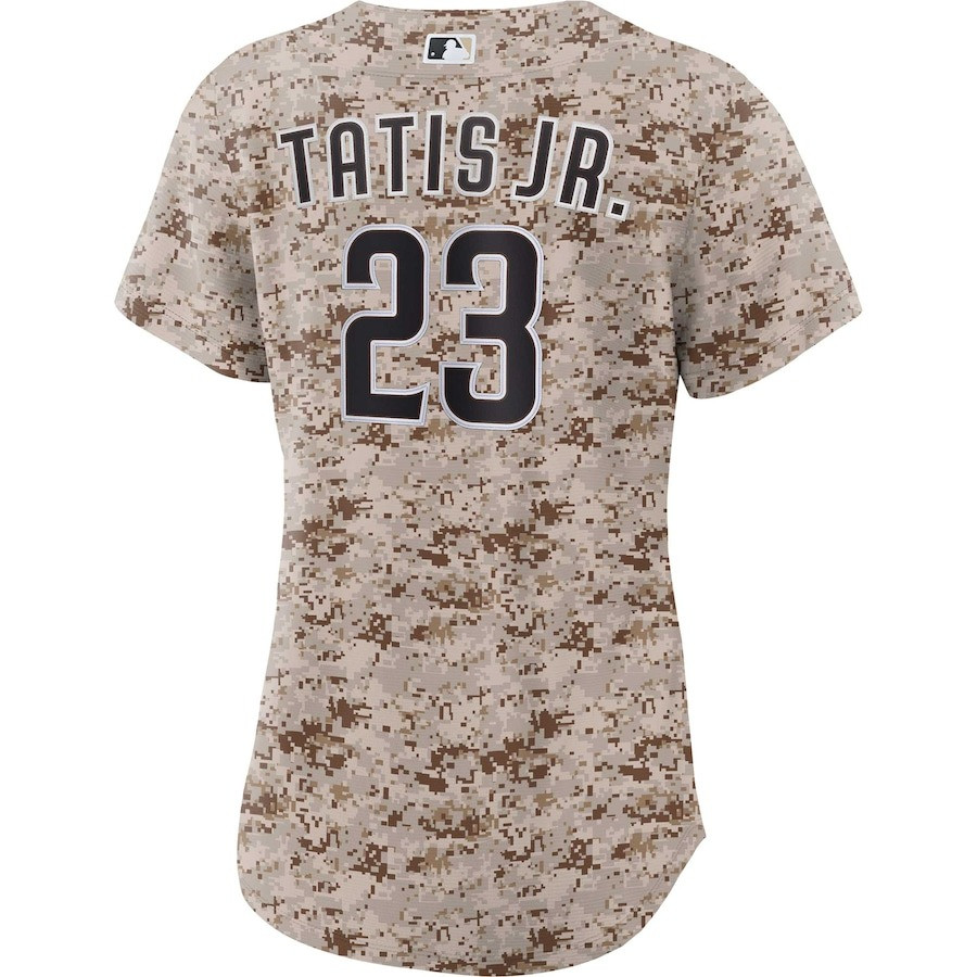 Alternative view of Fernando Tatis Jr. 23 San Diego Padres USMC Alternate Women Baseball Jersey - Camo 