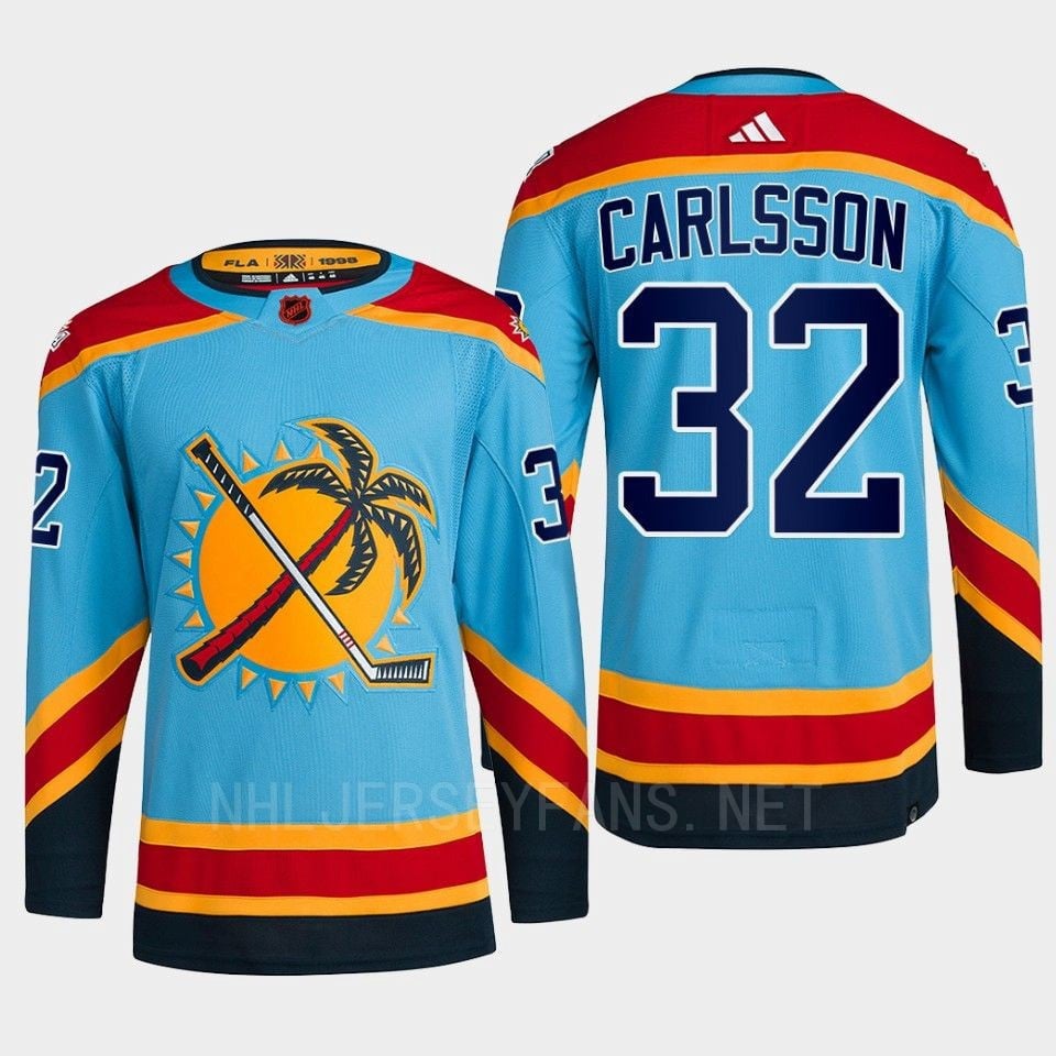 Florida Panthers 2022 Reverse Retro 2.0 Lucas Carlsson 32 Blue Primegreen Hockey Jersey Men's - JS437 