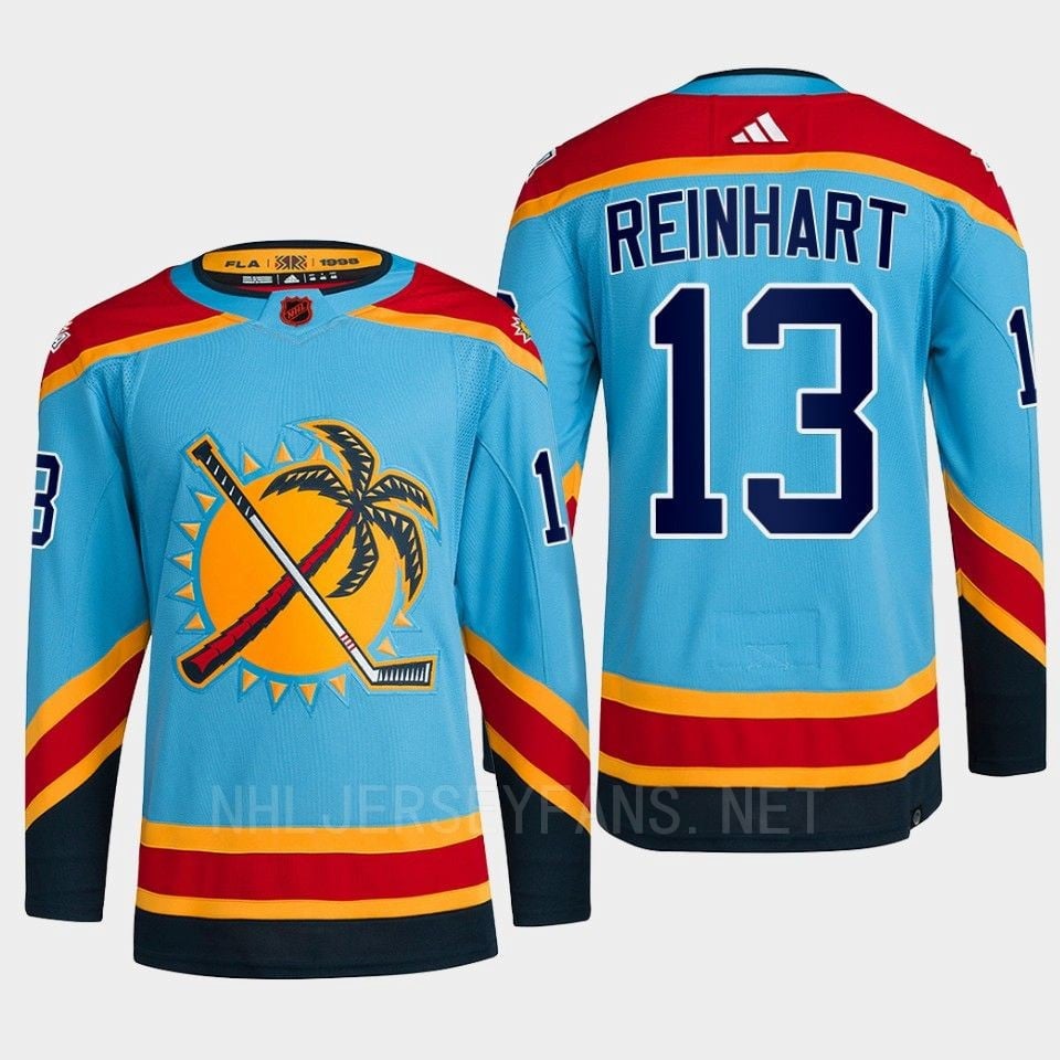 Florida Panthers 2022 Reverse Retro 2.0 Sam Reinhart 13 Blue Primegreen Hockey Jersey Men's - JS969 
