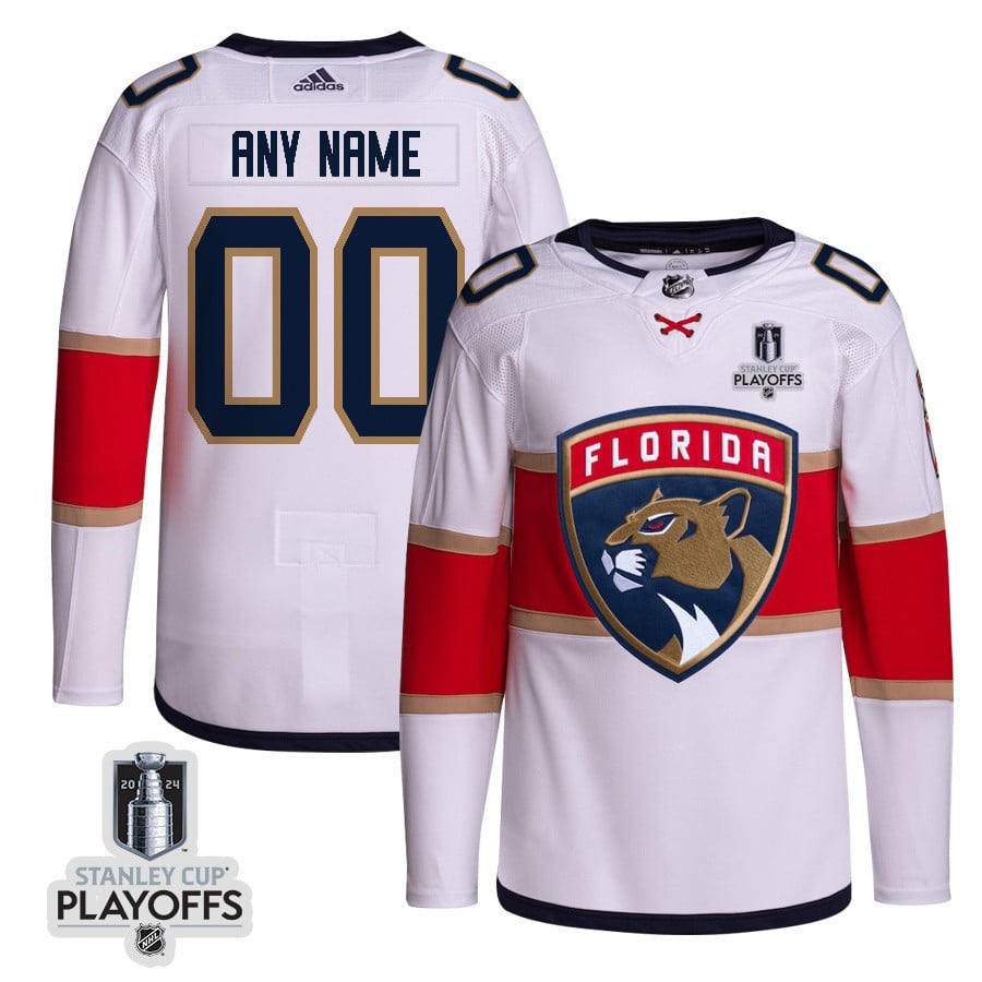 Florida Panthers 2024 NHL Playoffs Patch Away Hockey Jersey Customized - Men, White - JS850 