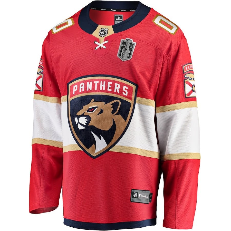 Alternative view of Florida Panthers 2024 Stanley Cup Final Home Breakaway Custom Name Hockey Jersey - Red - JS127 