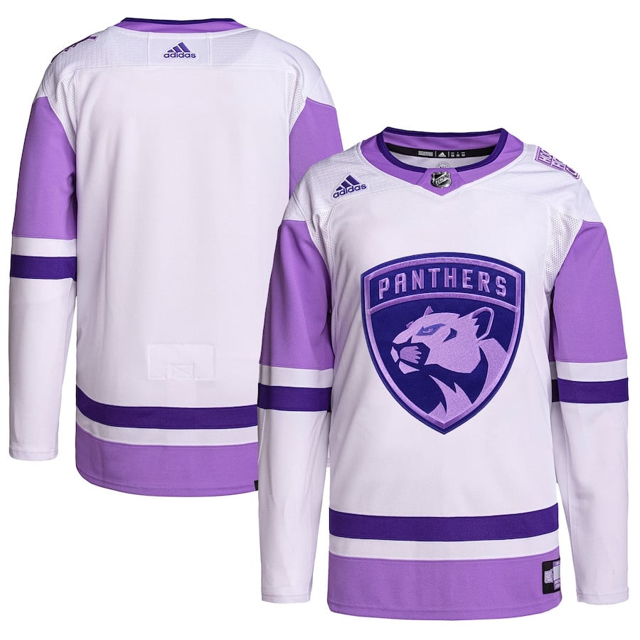 Florida Panthers Hockey Fights Cancer Primegreen Men Hockey Jersey - White/Purple - JS559 