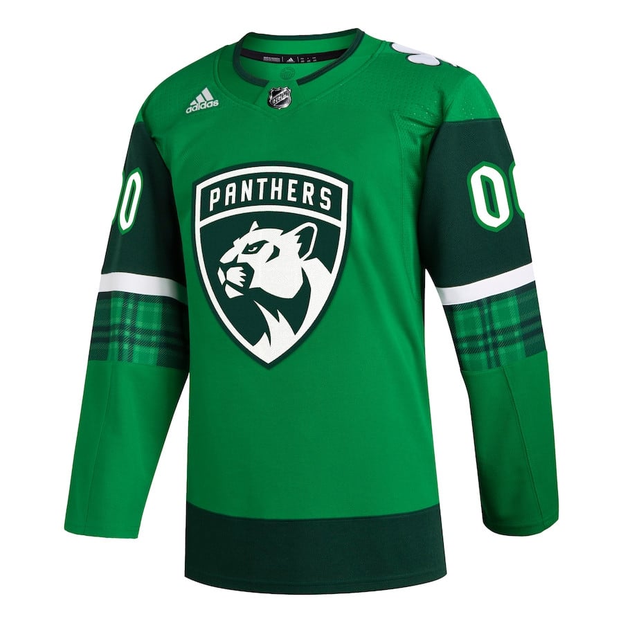 Alternative view of Florida Panthers St. Patrick's Day Custom Men Hockey Jersey - Kelly Green - JS706 