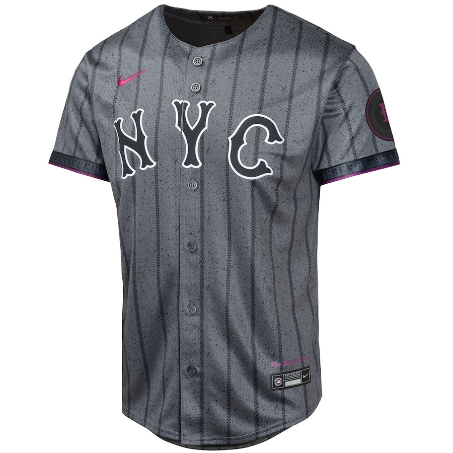 Alternative view of Francisco Lindor 12 New York Mets 2024 City Connect Limited YOUTH Baseball Jersey - Graphite 