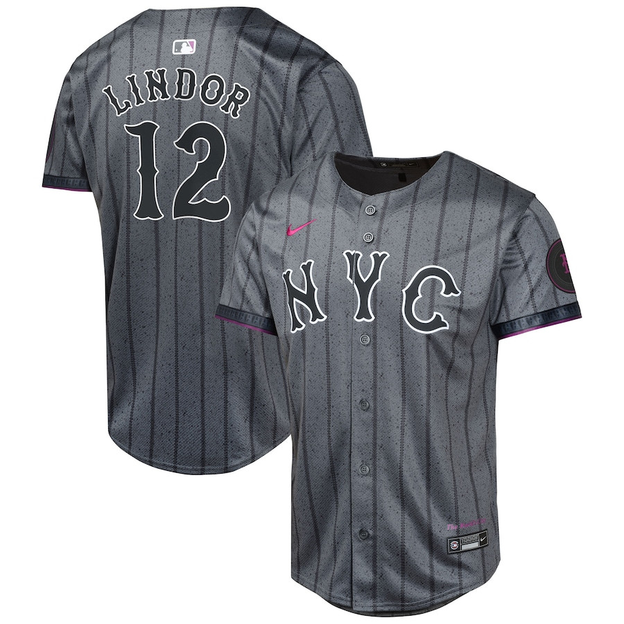 Francisco Lindor 12 New York Mets 2024 City Connect Limited YOUTH Baseball Jersey - Graphite 