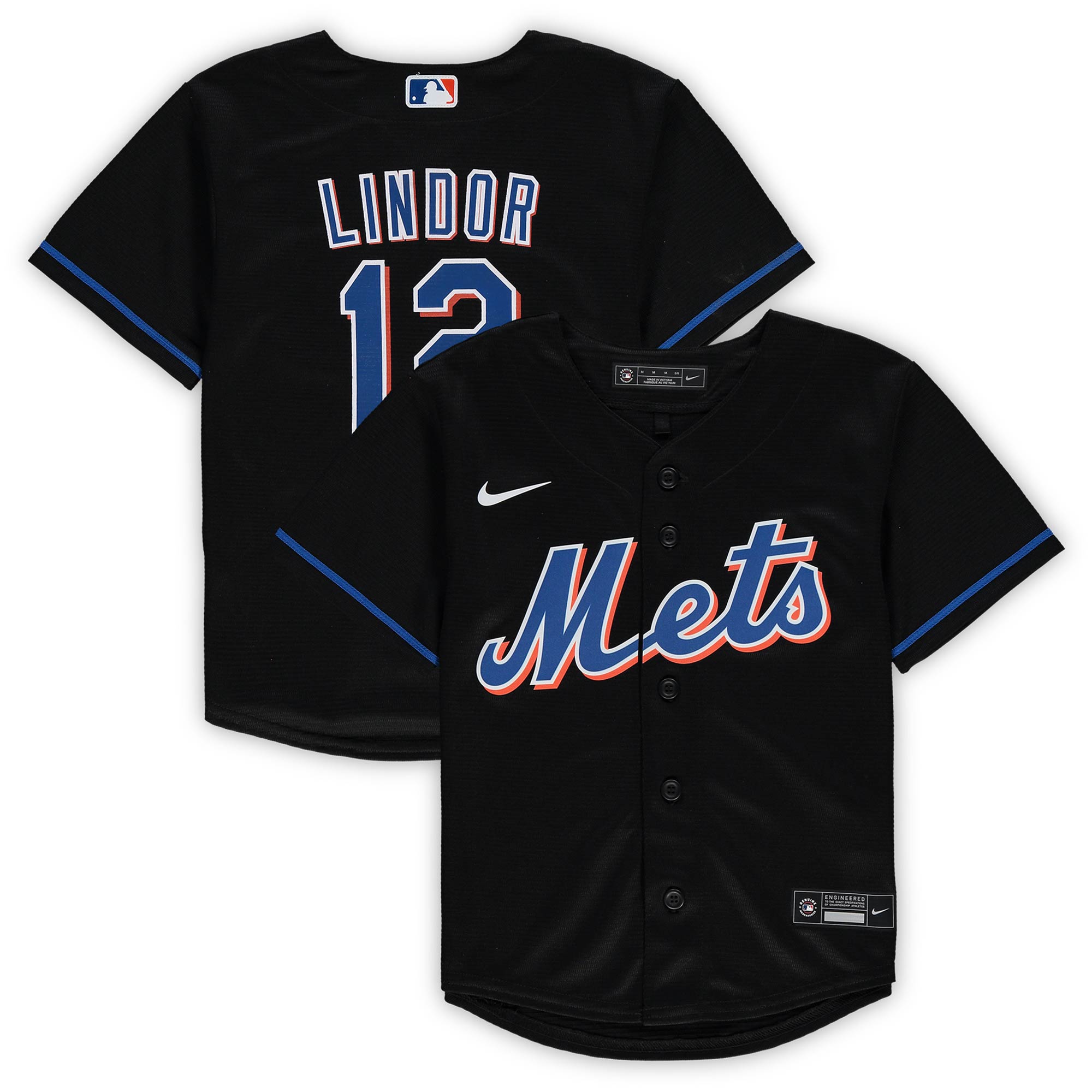 Alternative view of Francisco Lindor New York Mets Preschool Alternate Replica Player Baseball Jersey - Black