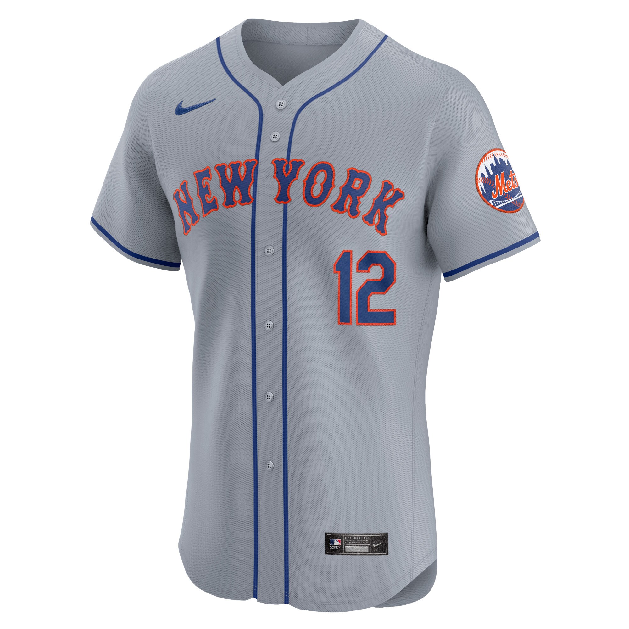 Alternative view of Francisco Lindor New York Mets Road Elite Player Baseball Jersey - Gray