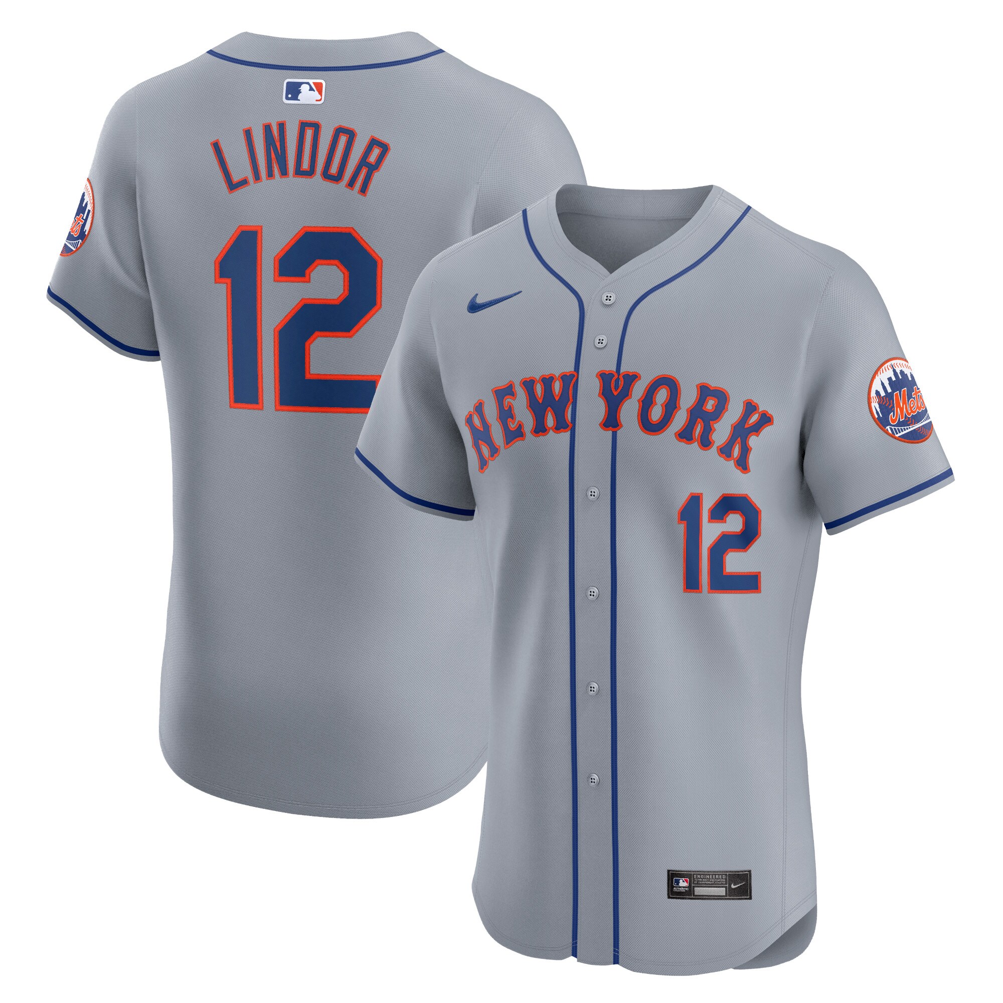 Francisco Lindor New York Mets Road Elite Player Baseball Jersey - Gray