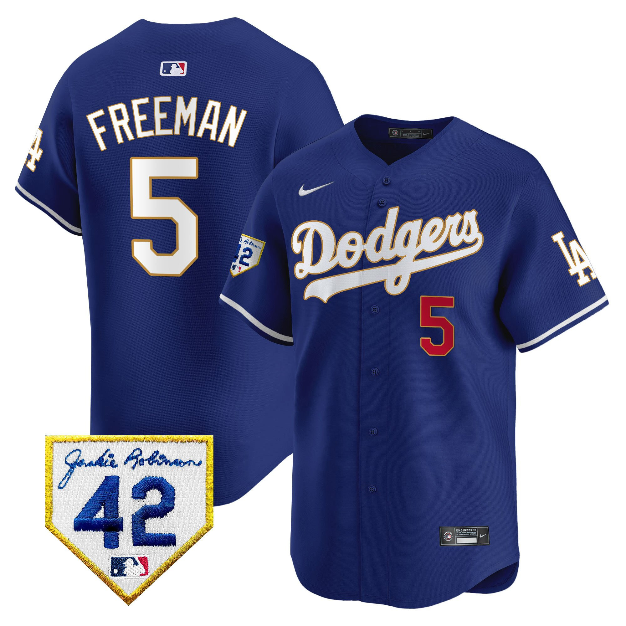 Freddie Freeman 5 Los Angeles Dodgers 2024 Jackie Robinson Patch Men Baseball Jersey - Royal 