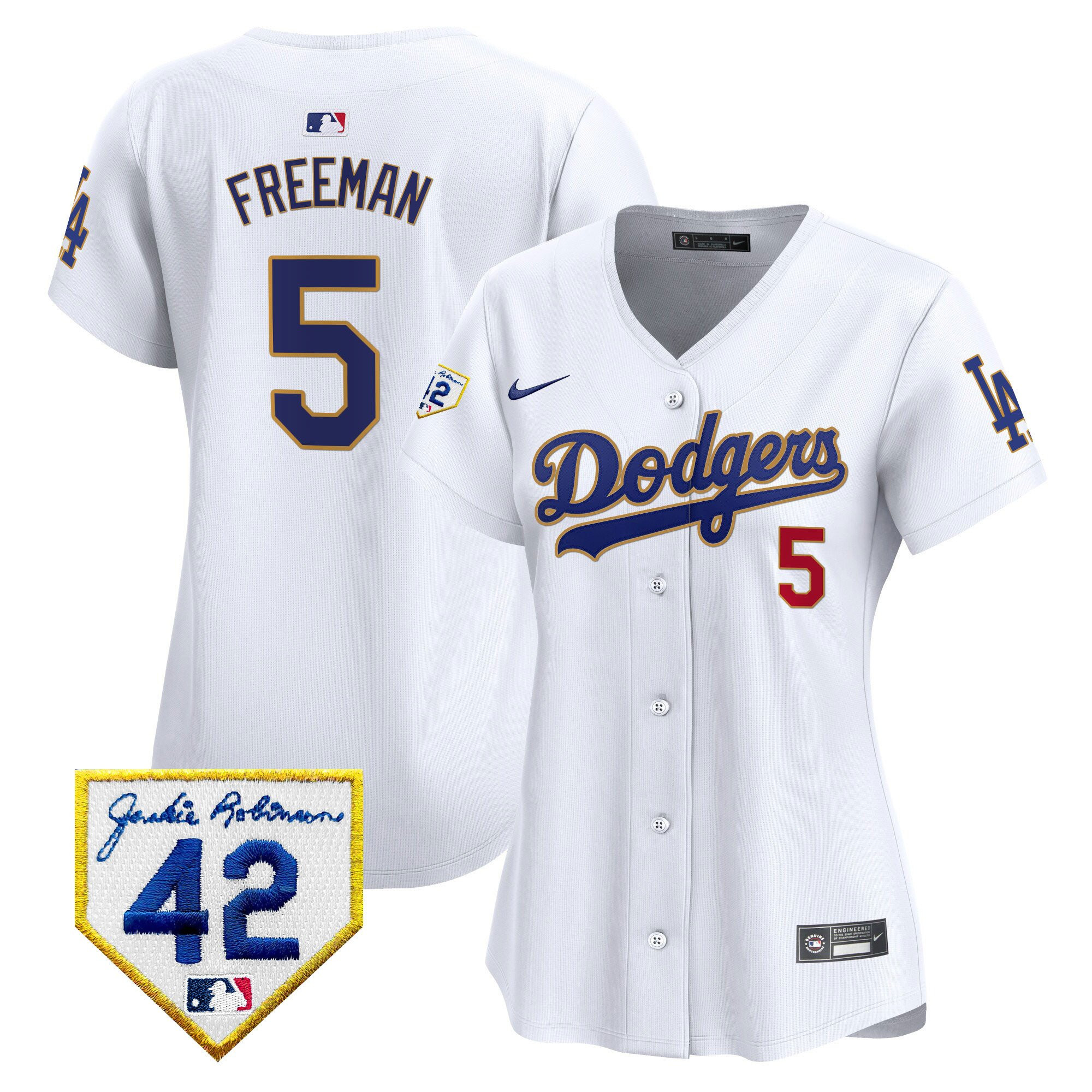Freddie Freeman 5 Los Angeles Dodgers 2024 Jackie Robinson Patch Women Baseball Jersey - White 