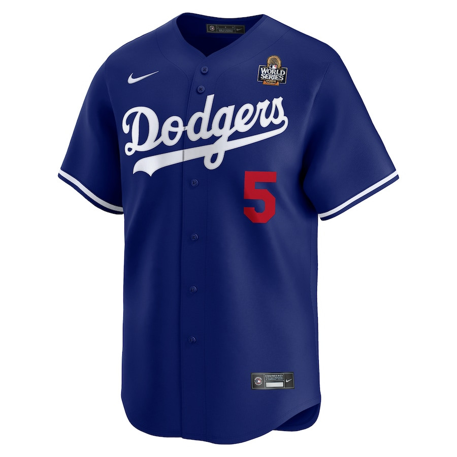 Alternative view of Freddie Freeman 5 Los Angeles Dodgers 2024 World Series Home Limited Player Men Baseball Jersey - Royal 