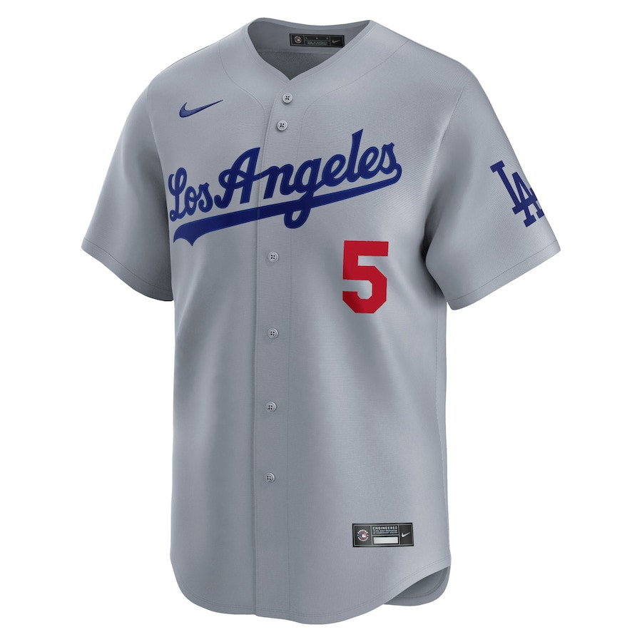 Alternative view of Freddie Freeman 5 Los Angeles Dodgers Away Limited Player Men Baseball Jersey - Gray 