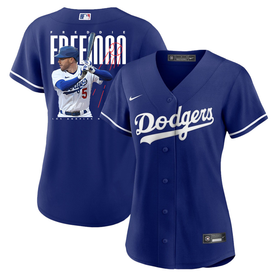Freddie Freeman 5 Los Angeles Dodgers Signed Logo 2023 Alternate Player Women Baseball Jersey - Royal 