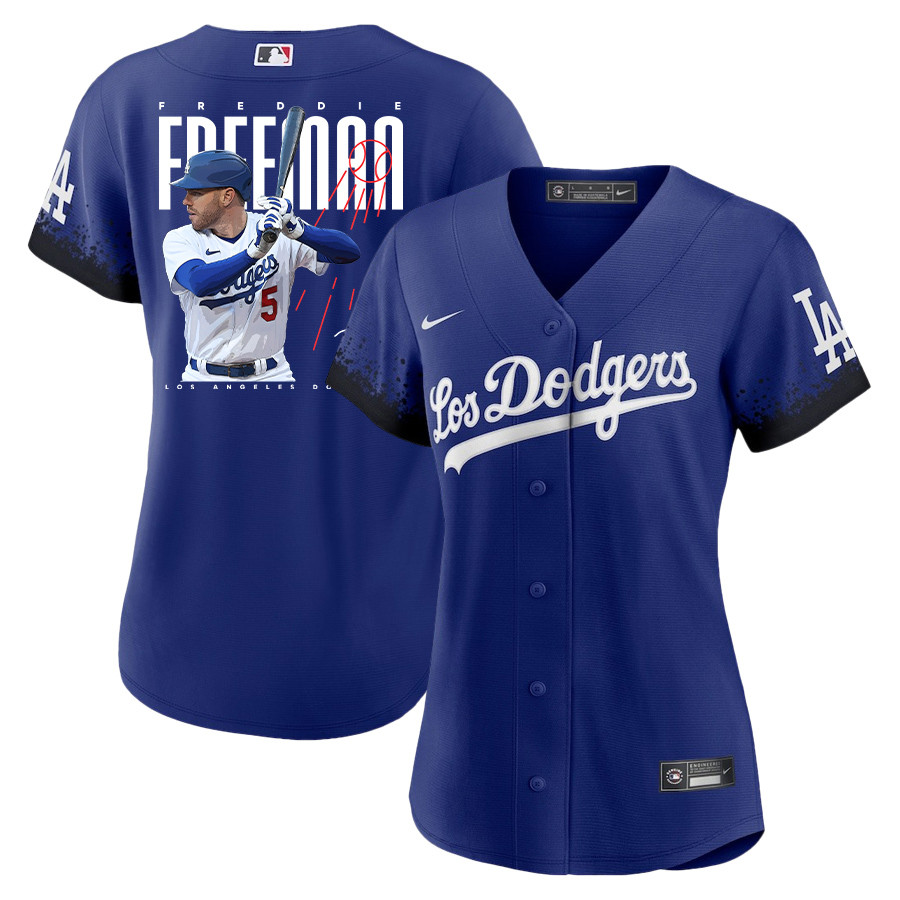 Freddie Freeman 5 Los Angeles Dodgers Signed Logo 2023 City Connect Player Women Baseball Jersey - Royal 