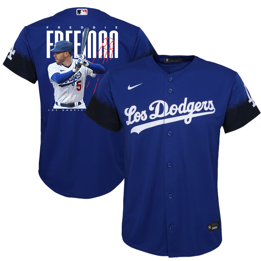 Freddie Freeman 5 Los Angeles Dodgers Signed Logo 2023 City Connect Player YOUTH Baseball Jersey - Royal 
