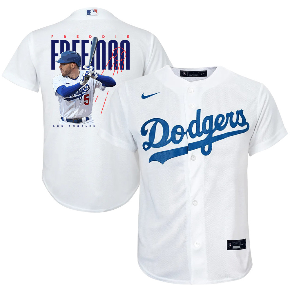 Freddie Freeman 5 Los Angeles Dodgers Signed Logo 2023 Home Player YOUTH Baseball Jersey - White 