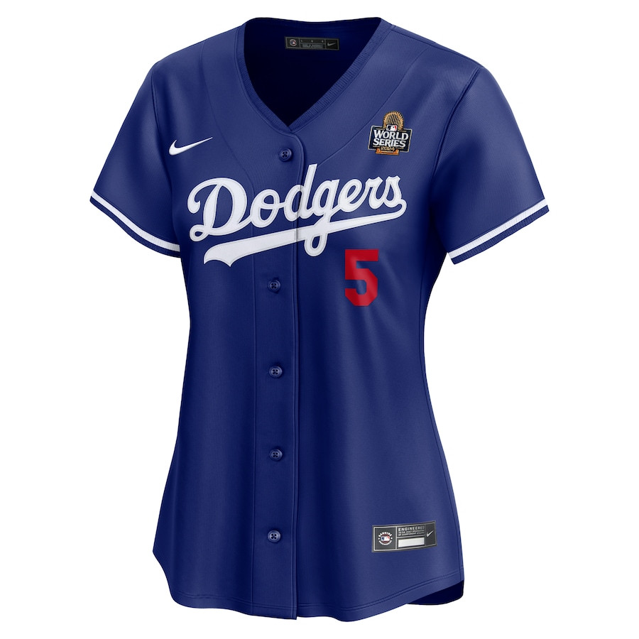Alternative view of Freddie Freeman 5 Los Angeles Dodgers Women's 2024 World Series Alternate Limited Baseball Jersey - Royal 