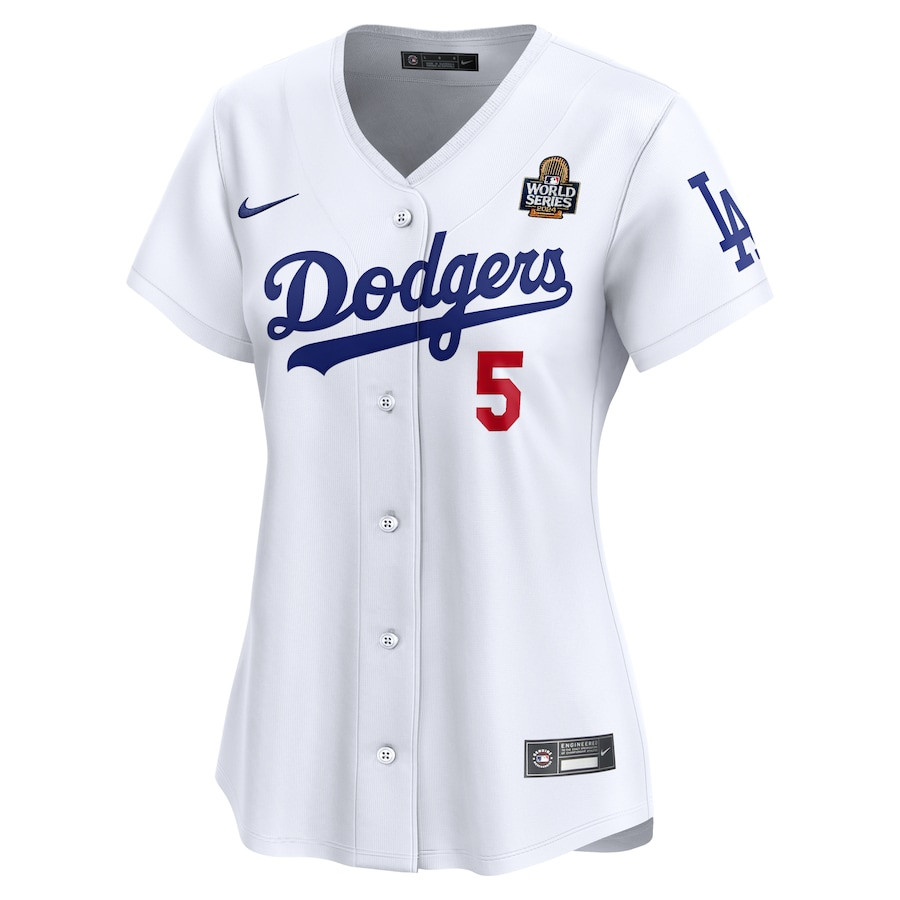 Alternative view of Freddie Freeman 5 Los Angeles Dodgers Women's 2024 World Series Limited Player Baseball Jersey - White 