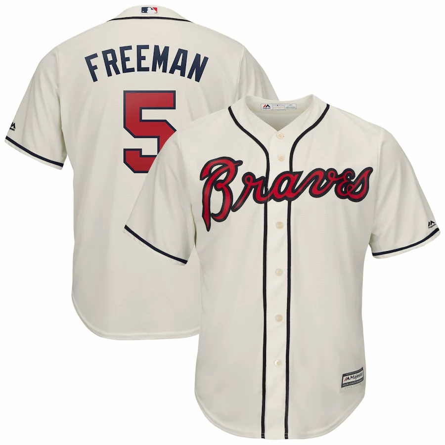 Freddie Freeman Atlanta Braves Majestic Official Cool Base Player Baseball Jersey - Cream