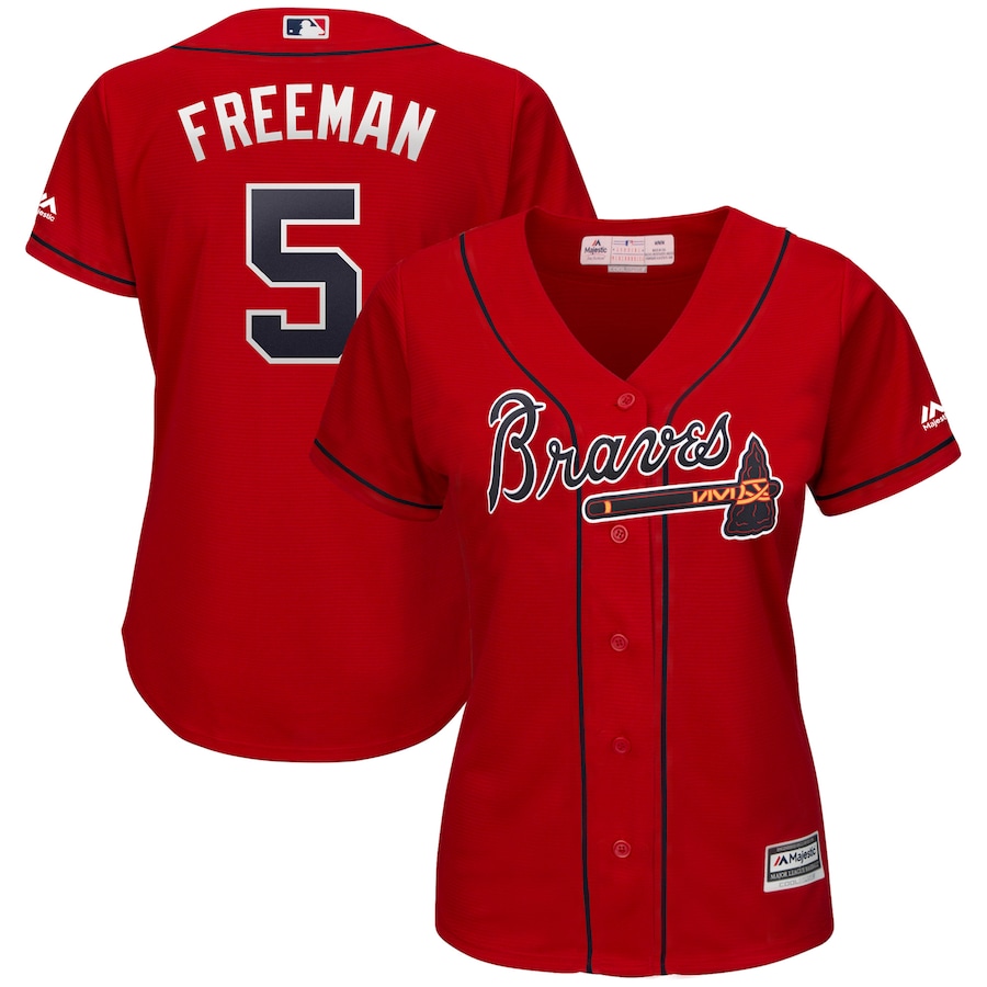 Freddie Freeman Atlanta Braves Majestic Women's 2019 Alternate Cool Base Player Baseball Jersey - Scarlet