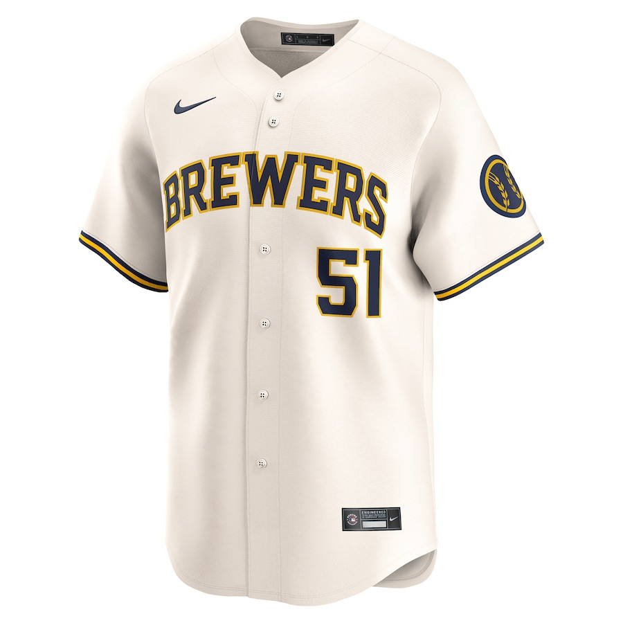 Alternative view of Freddy Peralta 51 Milwaukee Brewers Home Limited Player Men Jersey - Cream 