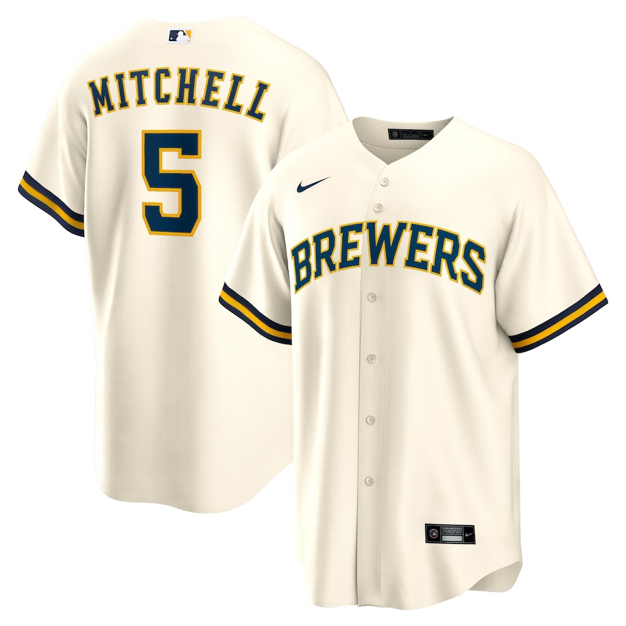 Garrett Mitchell 5 Milwaukee Brewers Men Jersey - Cream 