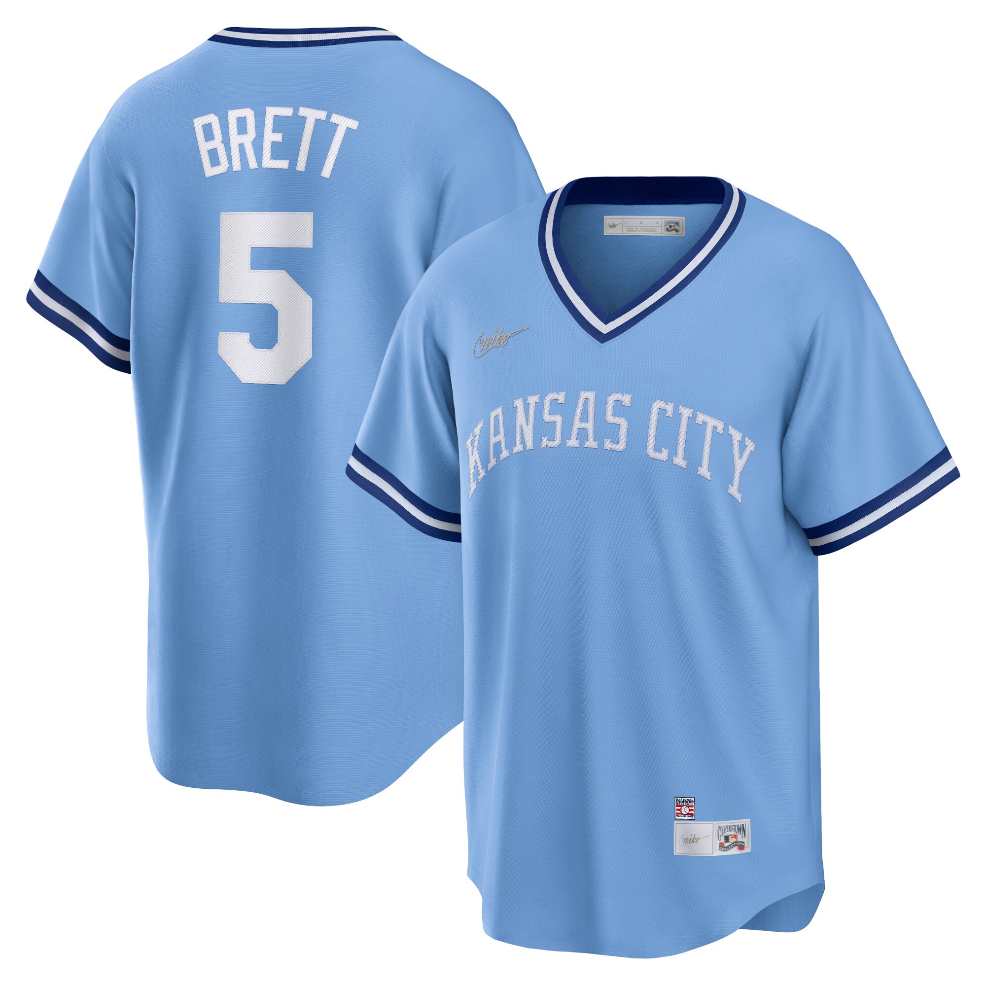 Alternative view of George Brett Kansas City Royals Road Cooperstown Collection Player Baseball Jersey – Light Blue