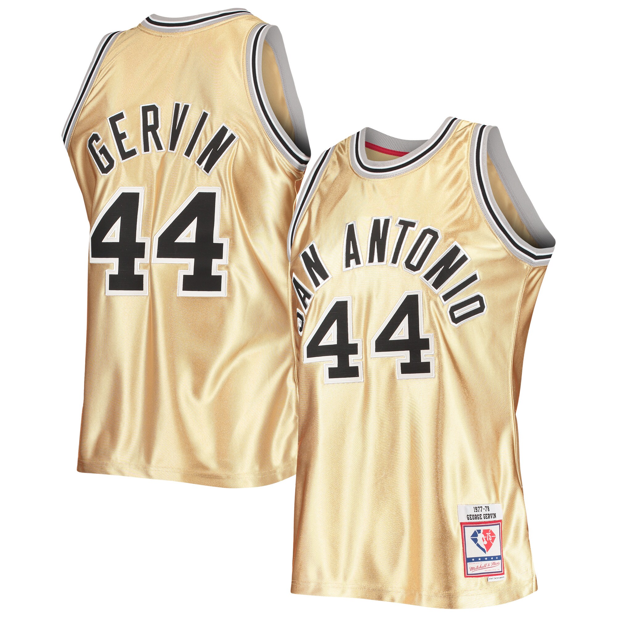 Alternative view of George Gervin San Antonio Spurs Mitchell & Ness 75th Anniversary 1977/78 Hardwood Classics Swingman Basketball Jersey - Gold