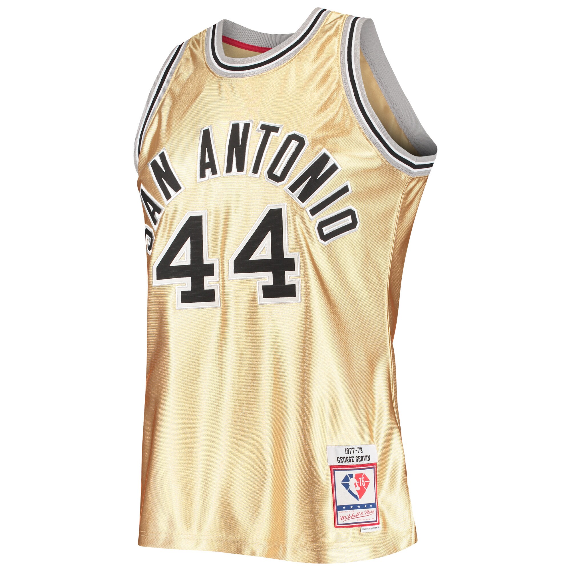 Alternative view of George Gervin San Antonio Spurs Mitchell & Ness 75th Anniversary 1977/78 Hardwood Classics Swingman Basketball Jersey - Gold