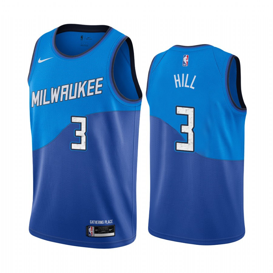 George Hill 3 Milwaukee Bucks City Edition Blue Basketball Jersey - JS499 