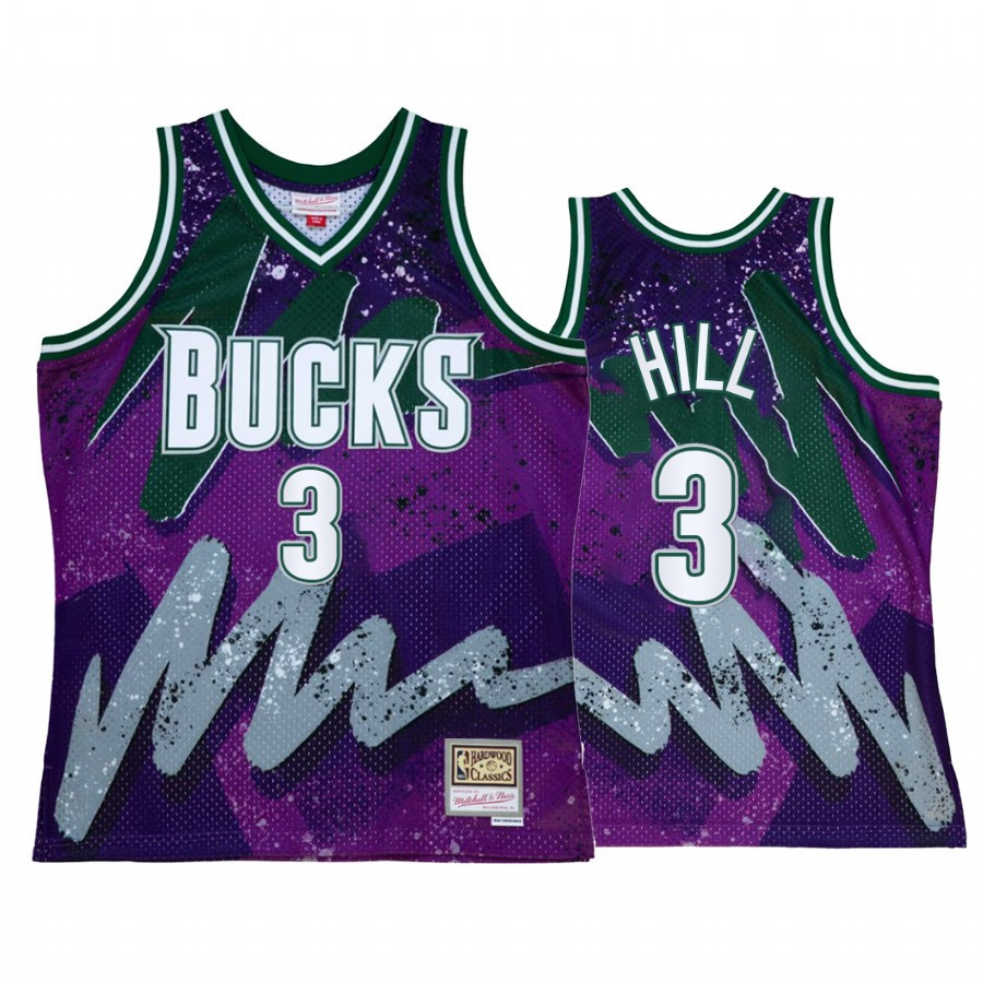 George Hill 3 Milwaukee Bucks Hyper Hoop Purple Throwback 90s Basketball Jersey - JS322 