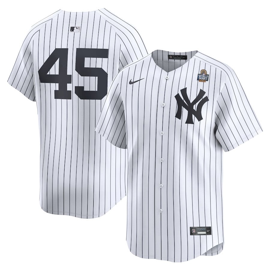 Gerrit Cole 45 New York Yankees 2024 World Series Home Limited Men Baseball Jersey - White 