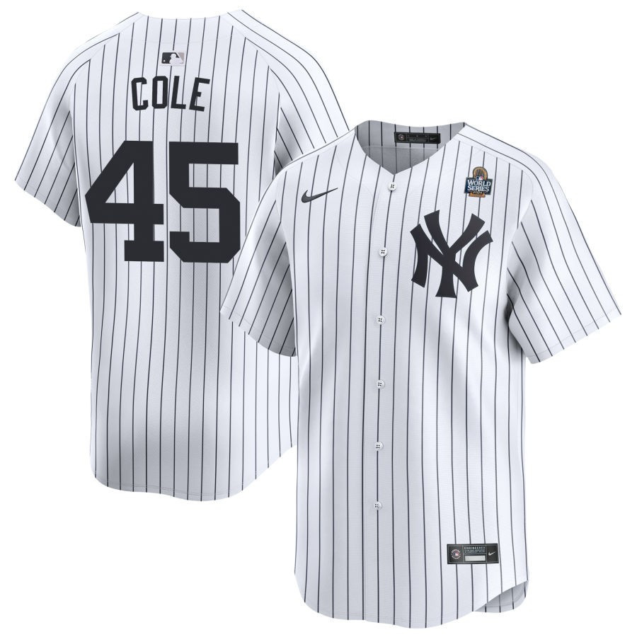Gerrit Cole 45 New York Yankees 2024 World Series Home Limited Player Men Baseball Jersey - White 