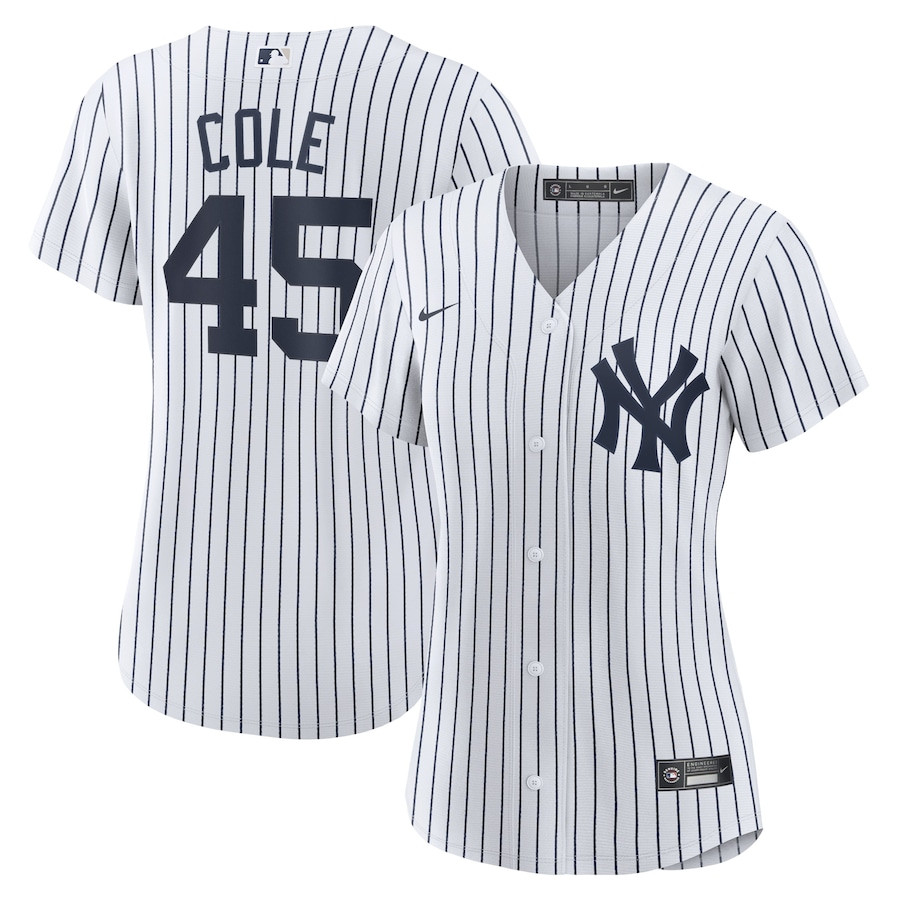 Gerrit Cole 45 New York Yankees Women Home Baseball Jersey - White 