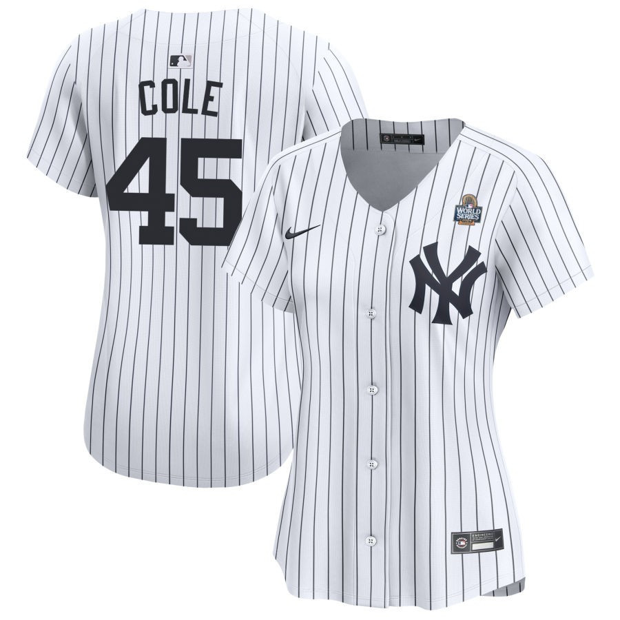 Gerrit Cole 45 New York Yankees Women's 2024 World Series Home Limited Baseball Jersey - White 