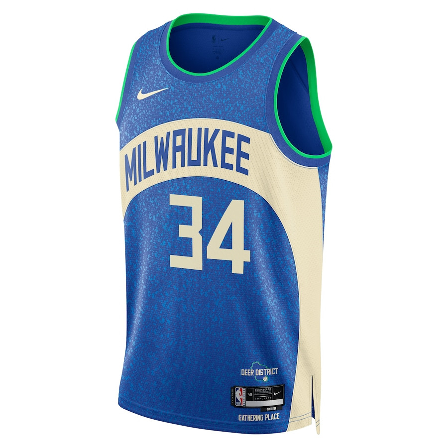 Alternative view of Giannis Antetokounmpo 34 Milwaukee Bucks 2023/24 City Edition Swingman Basketball Jersey - Royal - JS640 