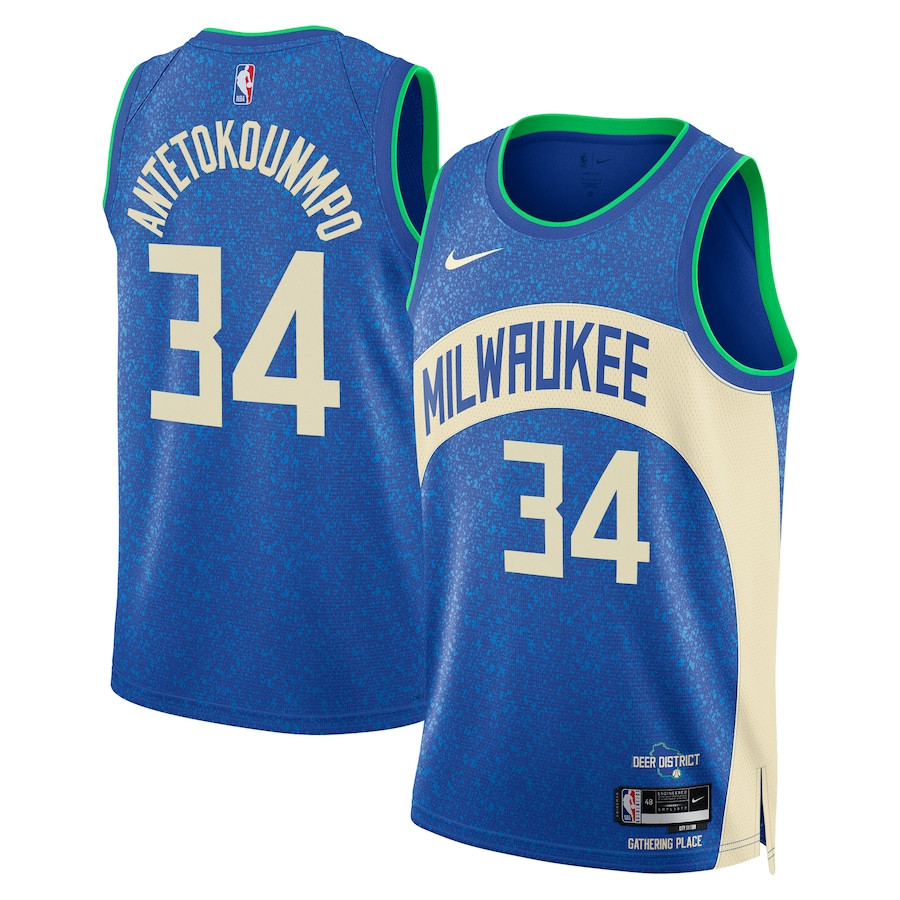 Giannis Antetokounmpo 34 Milwaukee Bucks 2023/24 City Edition Swingman Basketball Jersey - Royal - JS640 