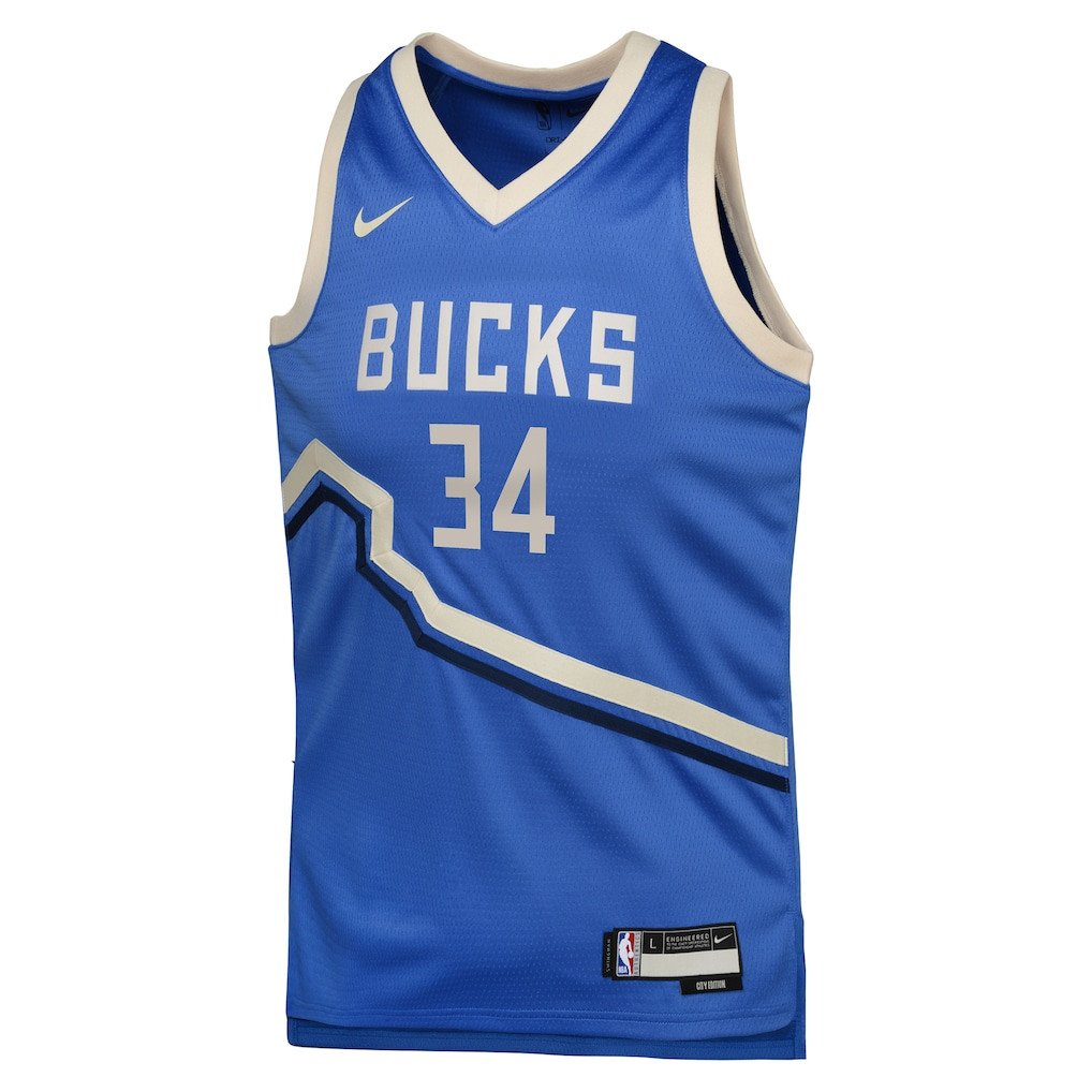 Alternative view of Giannis Antetokounmpo 34 Milwaukee Bucks 2024/25 Swingman Player YOUTH Basketball Jersey - City Edition - Royal - JS501 