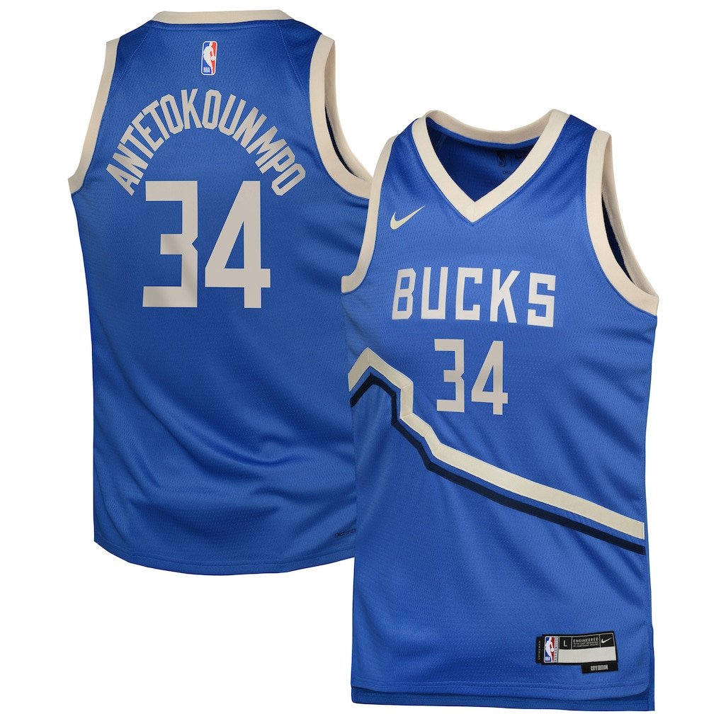 Giannis Antetokounmpo 34 Milwaukee Bucks 2024/25 Swingman Player YOUTH Basketball Jersey - City Edition - Royal - JS501 