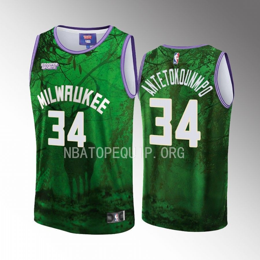 Giannis Antetokounmpo 34 Milwaukee Bucks NBA & KidSuper Studios Unisex Hometown Basketball Jersey - JS543 