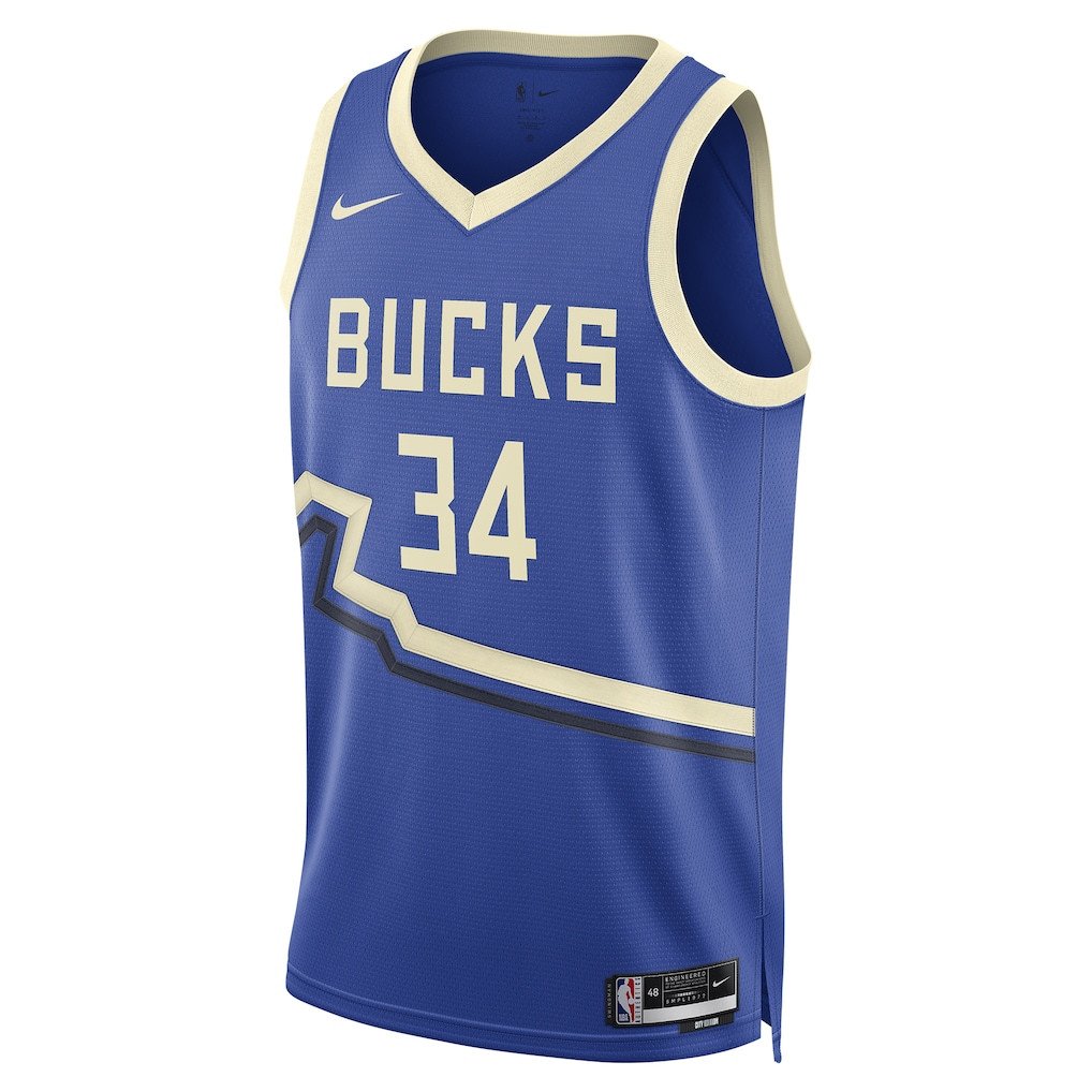 Alternative view of Giannis Antetokounmpo 34 Milwaukee Bucks Unisex 2024/25 Swingman Player Basketball Jersey - City Edition - Royal - JS113 