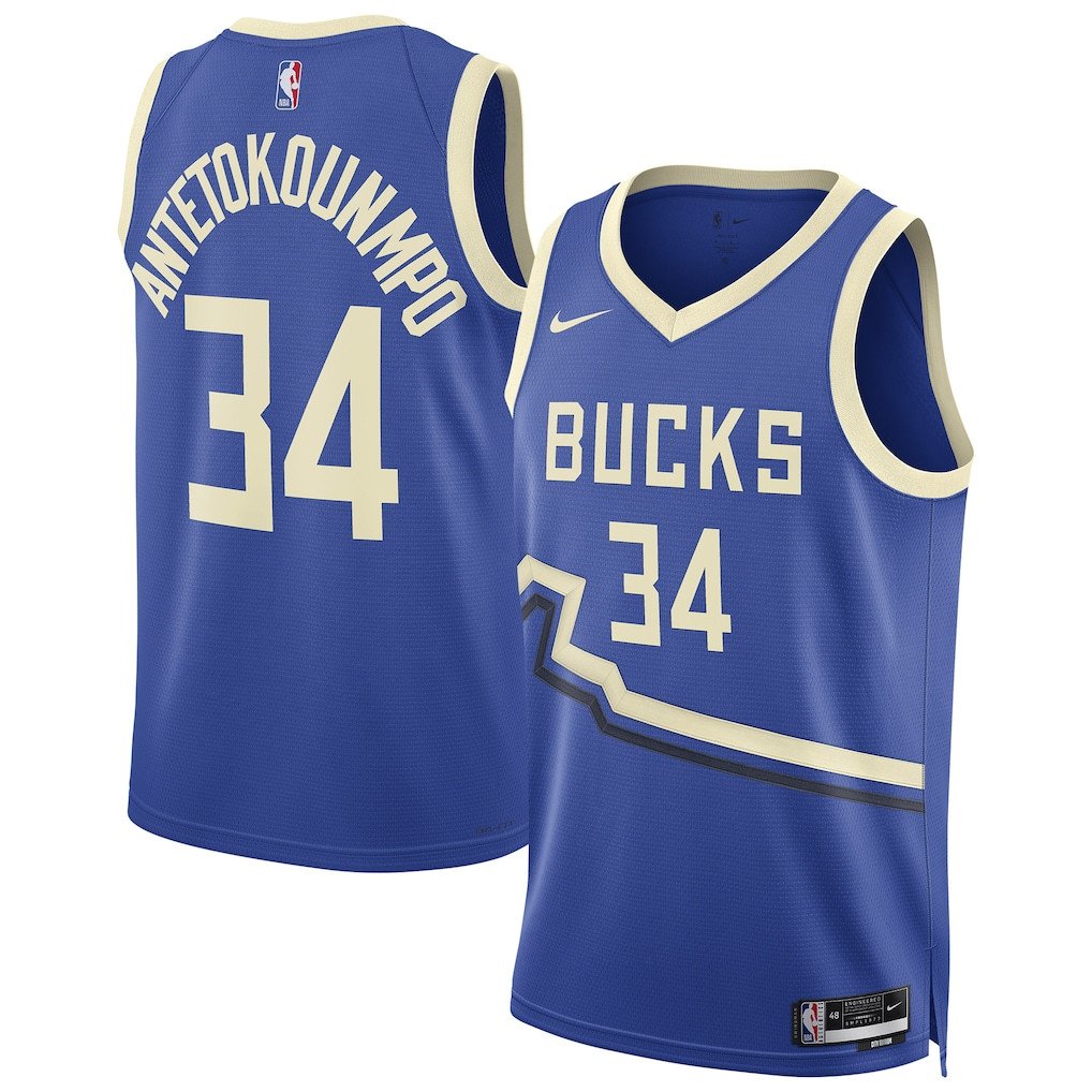 Giannis Antetokounmpo 34 Milwaukee Bucks Unisex 2024/25 Swingman Player Basketball Jersey - City Edition - Royal - JS113 