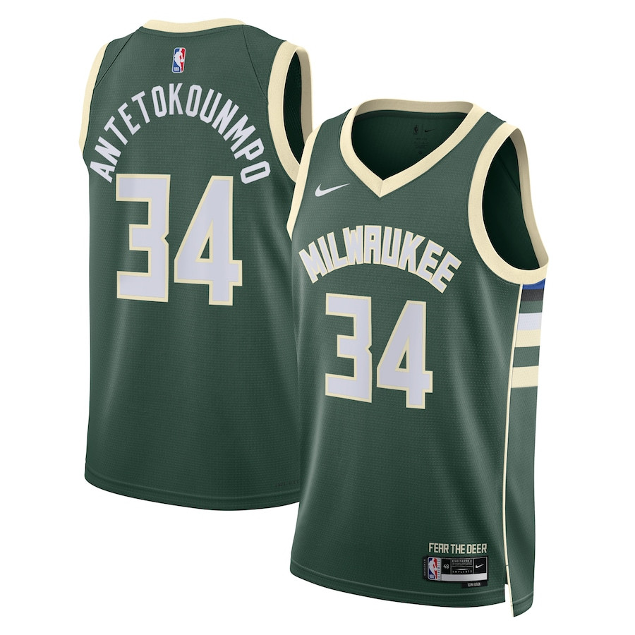 Giannis Antetokounmpo 34 Milwaukee Bucks Unisex Swingman Basketball Jersey - Icon Edition - Hunter Green - JS419 